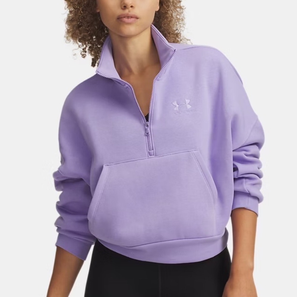 Under Armour Womens Icon Fleece OS HZ Purple Pullover Sweatshirt 1386460 XS